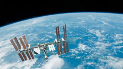 Image of satellite in space with planet earth down below