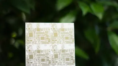 Ein LTCC-PCB von copperdot vor grünem Hintergrund – Präzision und Qualität für extreme industrielle Anwendungen. Entwickelt mit Bosch-Technologie.