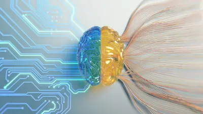 A digital brain connected to circuit traces, symbolizing the use of artificial intelligence and copperdot in the PCB industry.